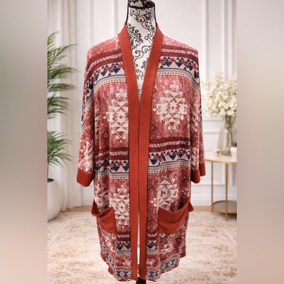 white birch Sweaters - White Birch Multicolor Geometric Cardigan